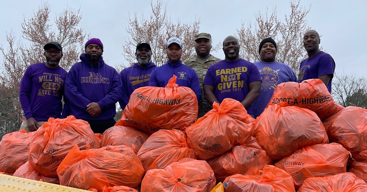 Chapter members at a community cleanup